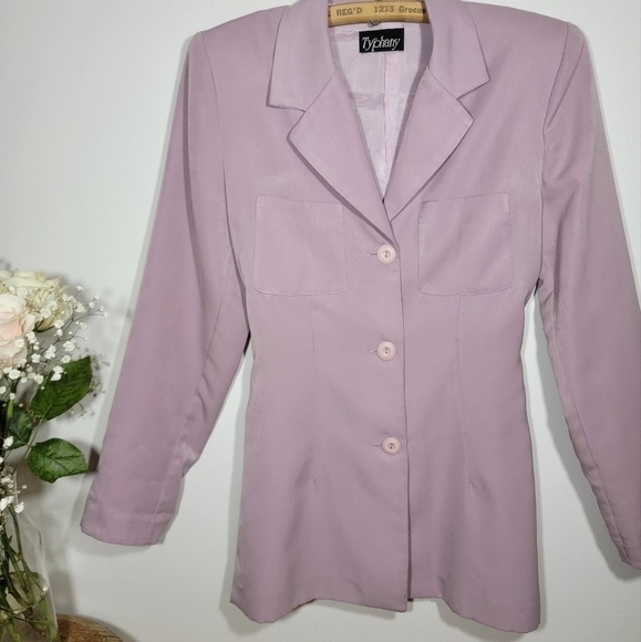 VINTAGE light mauve blazer. Typhany. Back tie. Fitted. - Picture 2 of 10